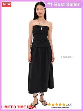 XIRENA Ciara Midi Dress Strapless Ruched Smocked Poplin